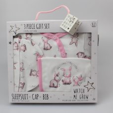 WF1959: Baby Girls Bunny 3 Piece Set In a Gift Box (0-6 Months)